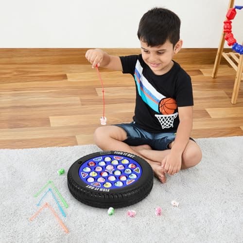 Amazon Brand - Jam & Honey Musical Fishing Game for Kids 5+ Years, Rotating Pond Board Game with 21 Pieces & Fishing Rods, Educational Family Toy, BIS Certified Child Safe, Indoor Outdoor Game