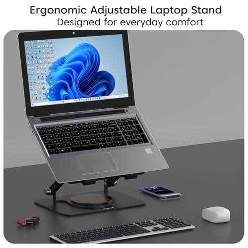 Sounce HyperLift Aluminium Laptop Stand, 6-Angle Adjustable Ergonomic Foldable Riser with Carry Pouch, Ventilated Cooling, Anti-Slip, Compatible with MacBook HP Dell Lenovo 10-15.6 Inch (Black) 3