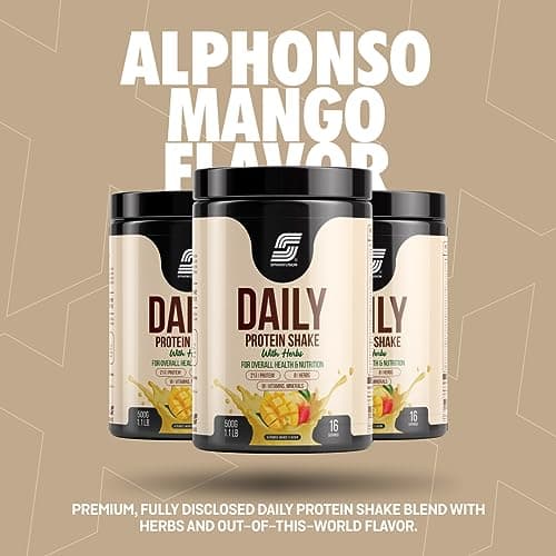 Sparkfusion Daily Protein Shake With Hebrs | 21 Gm Protein With 8 Hebrs For Men & Women | Alphonso Mango Flavour 500 Gm 3