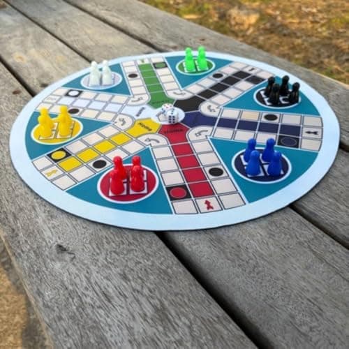 OJIVA® Family Fun Round Flying Chess Board Portable 6 Player Ludo Game Set Skill Development Circular Parcheesi Game for Children, Party, Travel, Outdoor, H23mm D16mm 2