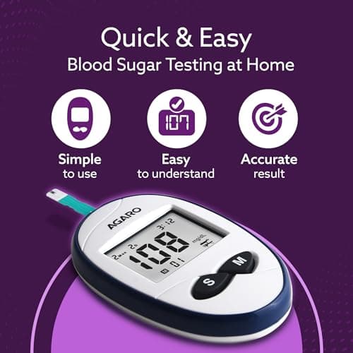 AGARO Glucometer, Blood Glucose Monitoring System with 50pcs Strips & Lancets, Glucometer Machine, Instant Blood Sugar Test at Home, Fast Blood Sugar Testing Device, Simple & Accurate, GLM-76. 2