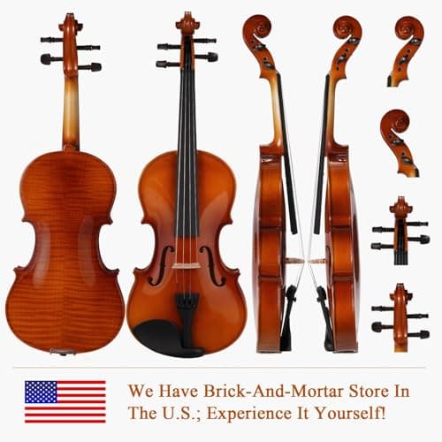 PHOENIX Violin 4/4 Full Size Kit, Violin Fiddle Set for Beginner Adults Student with Rosewood Bow, Extra Strings & Bridge, 2 Rosins, Tuner, Case, Mute, Fingerboard Stickers, Shoulder Rest 2