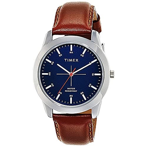 TIMEX Classics Analog Watch for Man with Blue Round Dial & Tan Leather Strap Band Water Resistant Men's Wrist Watches - TW00ZR262E