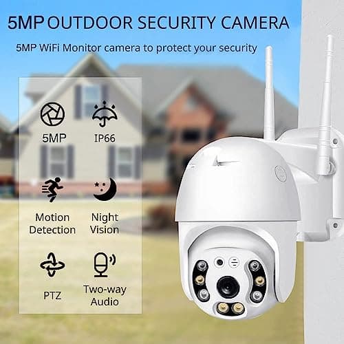 Guard Well 5MP WiFi Outdoor PTZ Security Camera | 360° Rotation | Color Night Vision | Motion Detection | Two Way Audio | Wireless CCTV Camera for Home with Mobile App V380 Pro (Dome Camera) 5