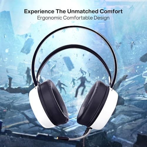 Adcom Striker USB Wired Over-Ear Gaming Headphones, RGB LED, 50mm Drivers, Omni-Directional Mic, Comfortable Design, Breathable Earcups, 3.5mm + USB, 2m Braided Cable, Noise Cancellation Mic (White) 4