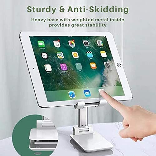 WETEK Mobile Stand for Table, Tablet Ipad Stand, Angle Height Adjustable Desktop Cell Phone Holder,Alloy Holder Compatible for All Smartphone Mobile, Ipad, Tablets (White). 4