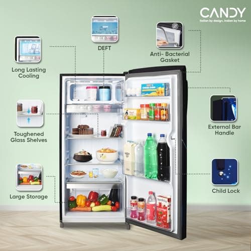 CANDY 185 L 2 Star Direct Cool Single Door Refrigerator with Flower Pattern,Stabilizer Free Operation & Glossy Finish (Marine Lily, CSD1962ML) 6