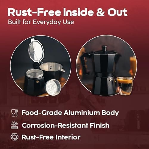 InstaCuppa 2-in-1 Moka Pot Espresso Maker | Stovetop & Induction Compatible | 300ml Premium Aluminium | Italian Style Percolator Coffee Brewer | Brews 4–6 Cups | Espresso, Americano & More, Black 5