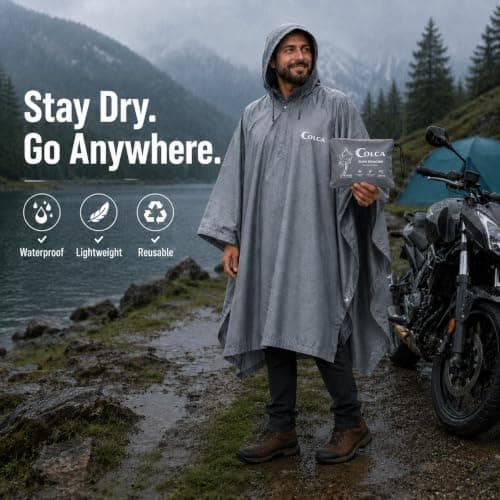 Colca Rain Poncho for Men & Women, Waterproof Reusable Heavy Duty Hooded Raincoat for Trekking, Hiking, Camping, Bike Riding, Travel - Grey 2