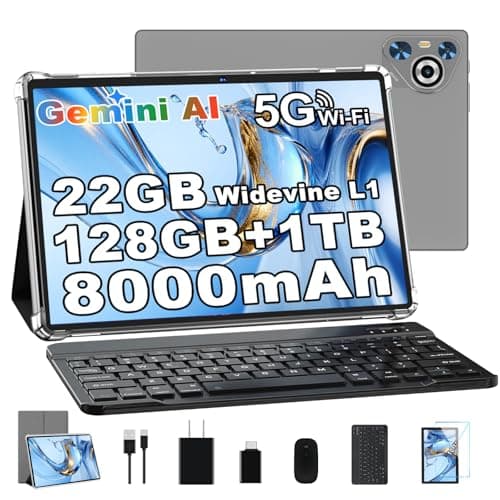 Dghrti 10 Inch Tablet, 22GB RAM+128GB ROM+1TB Expansion, Android 14 Tablet with Keyboard and Mouse, 8000mAh Battery, 1280x800 IPS Display, Octa-Core CPU, Support