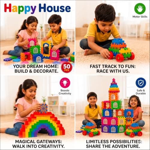 Happy House Building Blocks Set – 50 PCS Educational Construction Toy for Boys & Girls 2