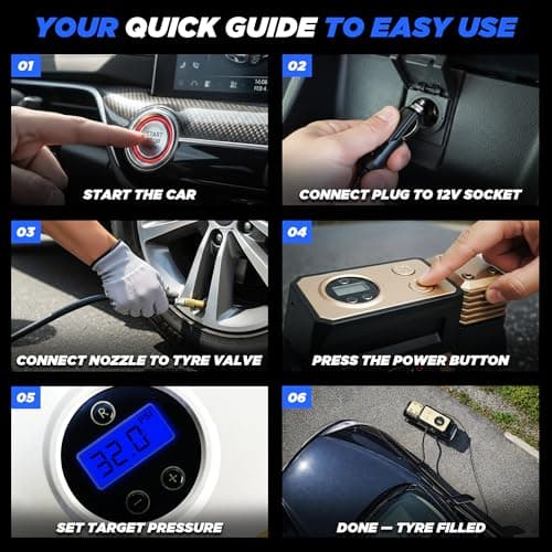 IBELL Plastic Heavy Duty Tyre Inflator Ca12-97, 12V Dc, 150 Psi (Digital), Air Volume 35L/Min (Black/Gold) 4