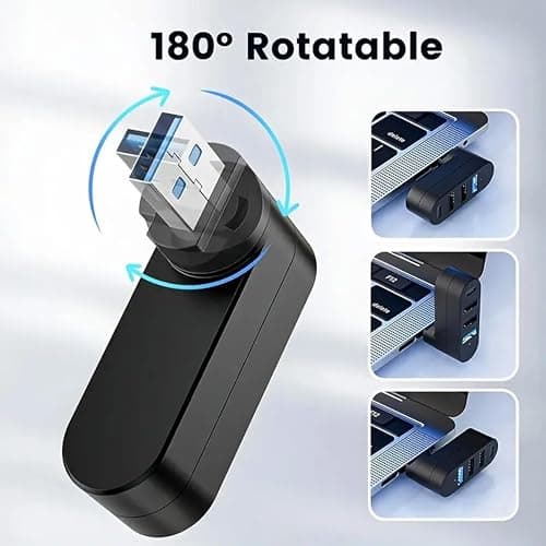 Bestor 4-Port USB 3.0 Hub, Rotatable 90°/180° USB Splitter with 3 USB Ports & 1 USB-C Power/Data Port, USB Extender for Laptop, MacBook, iMac, Mac Pro, and More 2