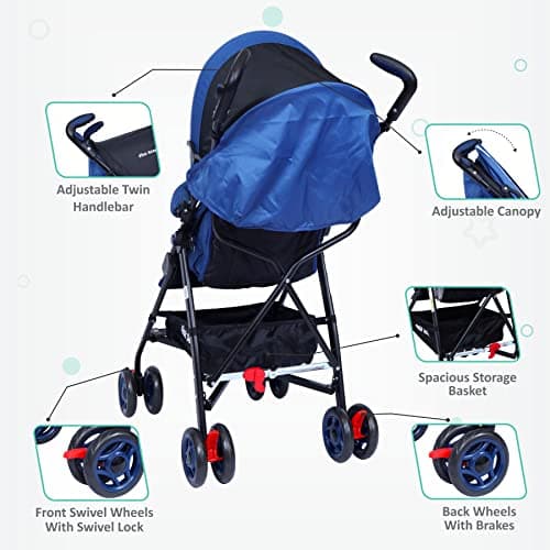 1st Step Jet Baby Stroller/Pram with 5 Point Safety Harness and Adjustable Handles Capacity 15kg (Blue) 4