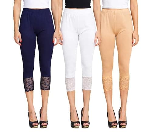 adibaba Girls’ Bio-Wash Calf Length Capri Combo | Soft Cotton 3/4th Activewear for Yoga, Running, Sports Stretchable Capri for Kids & Teens | Comfortable Fit Casual Pants. Pack of 3