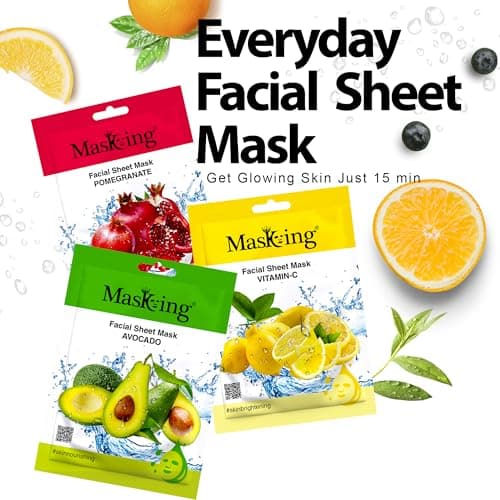 Masking Beauty Facial Sheet Mask for Glowing skin | Natural Sheet Mask | Face sheet Mask for Women Combo Pack of 10 3