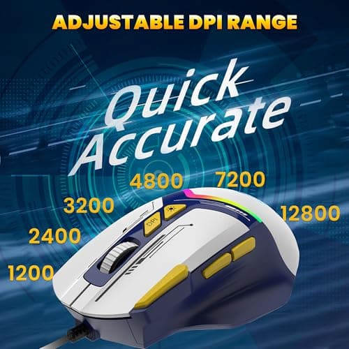 Ant Esports GM333 RGB Wired High End Optical Ergonomic Gaming Mouse with 12800 DPI 1.5M Braided Cable Comes with Latest Inbuilt Software Huano Switches with Rubber Coated Topcover -Blue/White/Yellow 5