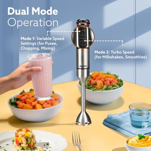 AGARO Grand 1000 Watts Hand Blender with 2 Variable Speed Modes & Speed Regulator, Stainless Steel Blades (Black) 4