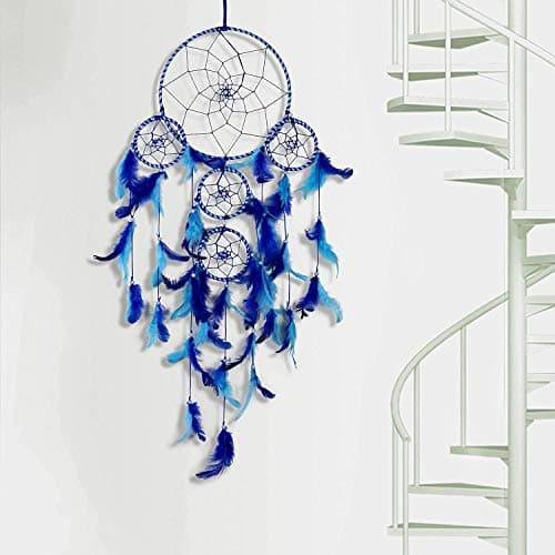 DULI Dream Catcher Traditional Indian Dreamcatcher Wall Art for Bedrooms, Home Wall, Hanging Design, Height 75 cm Dream Catchers(Blue),Metal, Feathers Dreamcatcher (Big Blue) 5