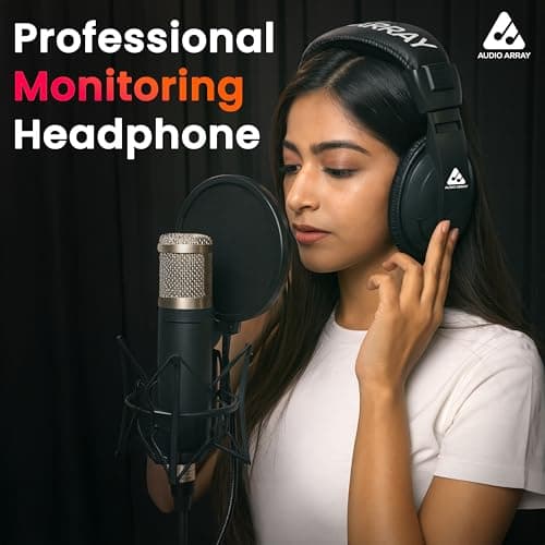 Audio Array Studio Monitoring Headphones | AH-45-BK Overhead Headphones, 40mm Deep Bass Closed-Back, 20–20kHz, 32Ω, 100dB SPL, 3m OFC Cable, Dual Adapter - Black 3