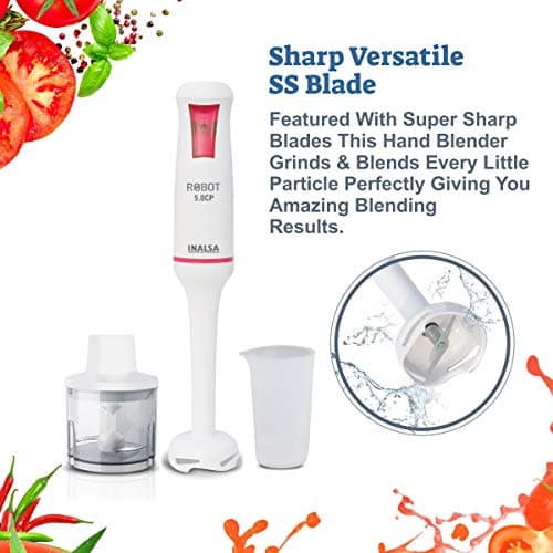 INALSA Electric Hand Blender For Kitchen 500 Watt |Variable Speed|Low Noise|Anti-Splash Technology|Sharp Versatile SS Blade|2 Yr Warranty| Home&kitchen |Chopper,700ml Multipurpose Jar(Robot 5.0 CP) 4