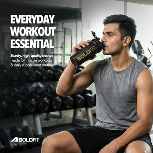 Boldfit Bold Gym Shaker Bottle 700ml, Bottles For Protein Shake 100% Leakproof Guarantee Protein Shaker/Sipper, Ideal For Protein, Pre Workout And BCAAs & Water BPA Free Material,Plastic,Black 3