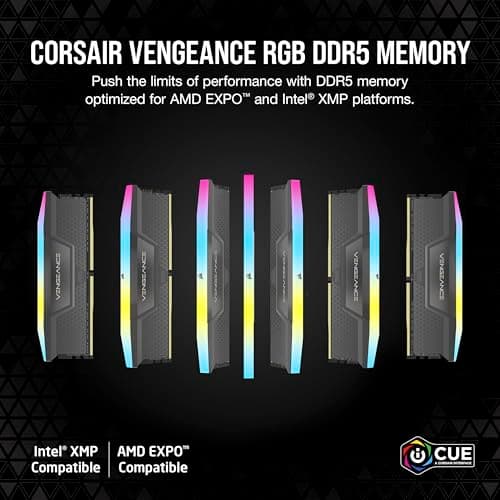 CORSAIR DDR5-6000MHz Desktop PC Memory Vengeance RGB DDR5 Series AMD Expo & Intel XMP Memory Kit 96GB Black [2X 48GB] CMH96GX5M2B6000Z30 2