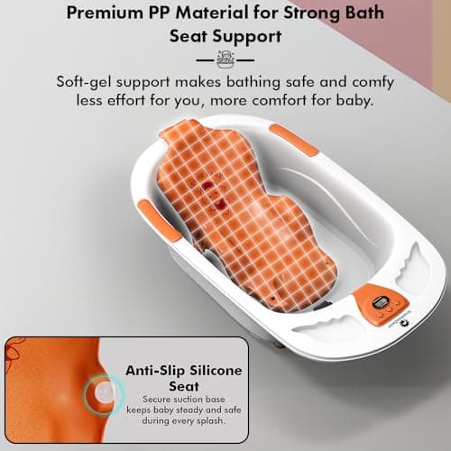 StarAndDaisy Baby Bath tub for 0 to 5 Years with Temperature Sensor/Bath tub for Kids 0-3 Years for Kids with Anti-Slip Legs/Bath tub for Baby with Baby Bather Without Wheel(White-Orange) 3