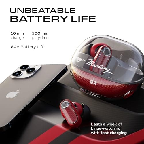 GOBOULT Mustang Sprint in Ear TWS Earbuds with 60H Playtime, Amp App Support, 32dB Active Noise Cancellation, Quad Mic ENC, Dual Device Pairing, 10mm Driver, BTv 6.0 Wireless (Blaze Red) 5