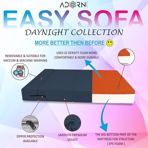 Adorn India Easy 3 Seater Sofa Cum Bed | Velvet Fabric | Dark Grey | Plain Design | 6x5 Ft | Comfortable Seating | Washable Cover | Perfect for Home & Office 5