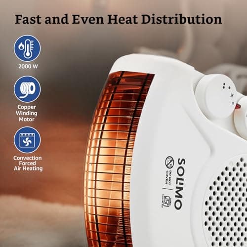 Amazon Brand - Solimo 2000/1000 Watts Room Heater with Adjustable Thermostat (ISI certified, White colour, Ideal for small to medium room/area) 3