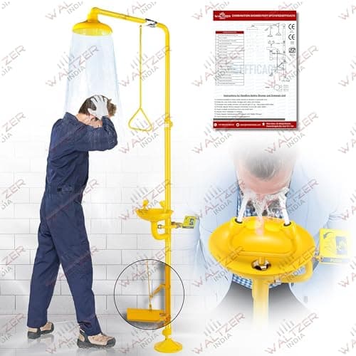 WALTZER INDIA Combination Eye Wash Station/Foot Operated Emergency Shower Eyewash Station Stand Plumbing Eye Washing Unit for Industrial & Commercial & Lab Use, 2 in 1 – Yellow Color 5