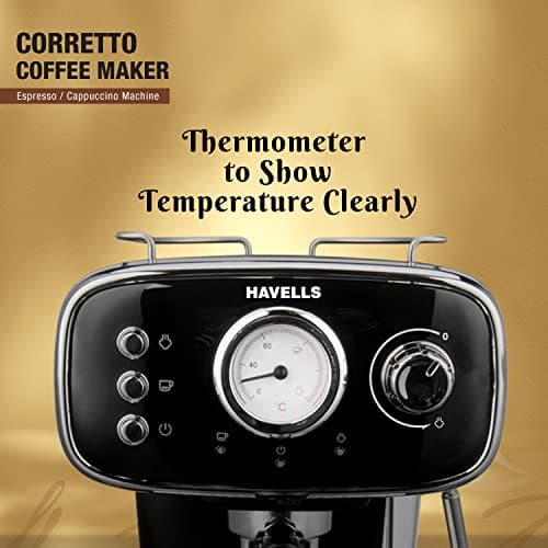 Havells Corretto Coffee Maker, Espresso/Cappuccino Machine with 15bar Pressure Pump | Thermometer Display | Frothing Function | Detachable Drip Trip | Filter Holder | Twin Brewing 3