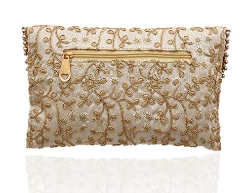 Kuber Industries Women's Handcrafted Embroidered Clutch Bag Purse Handbag for Bridal, Casual, Party, Wedding (Beige, Cream) - CTKTC34515 3