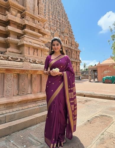 Anjaneya Sarees Woven Solid Designer Banarasi Silk Saree With Blouse (Purple) 2