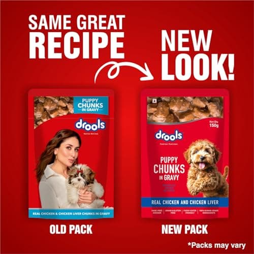 Drools Puppy Wet Dog Food 0.9kg (150g x 6 Packs) | Real Chicken & Chicken Liver Chunks in Gravy | Better Digestibility & Overall Health | Supports Healthy Skin & Coat | Maintains Joint Health 2