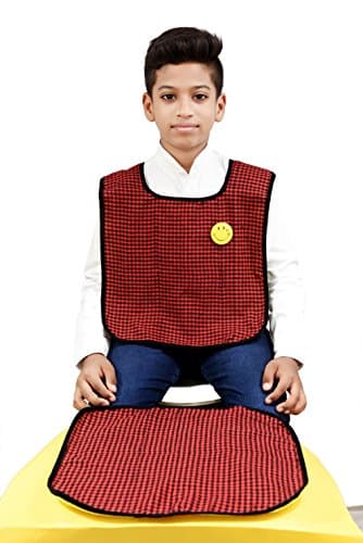 Switchon Waterproof Cotton Checks Design Multi Purpose Apron with Cloth Plate for Kids - Mehroon and Black, Proudly Made in India