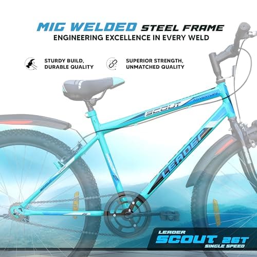 Leader Scout MTB 26T Bike Without Gear Single Speed for Men - SEA Green Black, Ideal for 10 + Years,Mountain Bike,Unisex,Rigid,18 inches 3