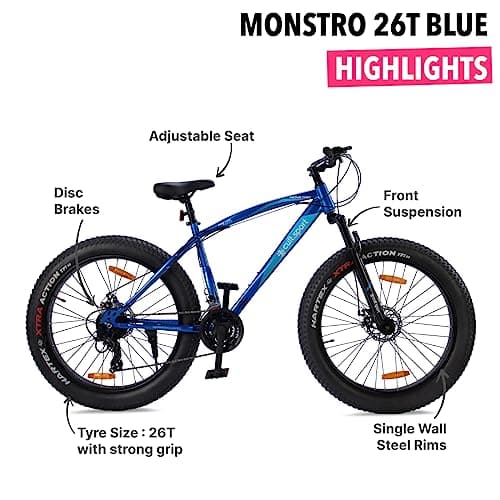 Cult Monstro 26 inch 21 Speed Shimano Gear Fat Tyre Mountain Bike with Front Suspension & Dual Disc Brake Cycle/Bicycle (18 Inch Frame, Ideal for 13+ Years), Blue 2