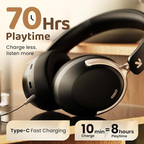 GOBOULT Soniq Over Ear Bluetooth Headphones with 70H Playtime, 40mm Bass Drivers, Zen™ ENC Mic, Type-C Fast Charging, Dual Pairing, AUX, Wireless Headphones (Black) 3