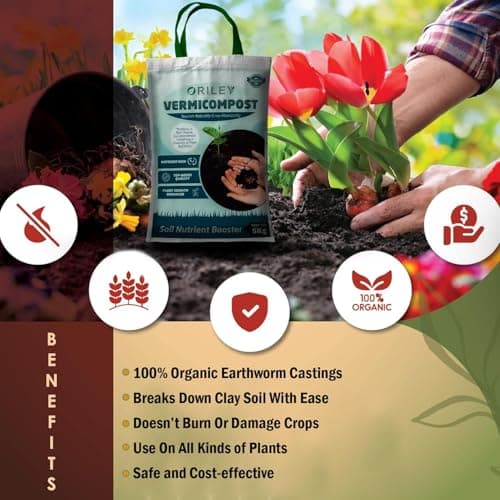 ORILEY Organic 5 Kg Vermicompost 100% Natural Khaad Fertilizer for Plants & Vegetables Nutrient-Rich Cow Dung Based Earthworm Manure Compost Improves Plant Health, Water Retention & Soil Quality 5