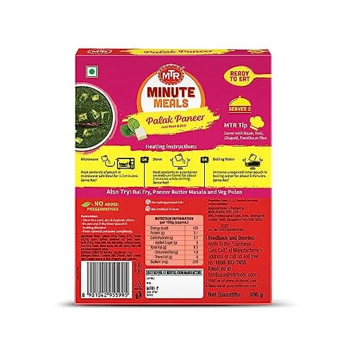 MTR Minute Meals Palak Paneer 300g | Ready-to-Eat Meals | Instant, Heat & Eat | Authentic Indian Paneer Dish 2