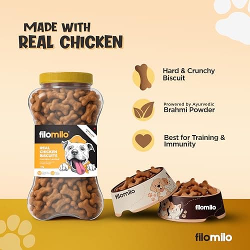 Filomilo Ayurvedic Dog Biscuits with Brahmi & Ashwagandha | Real Chicken Flavour | Boosts Immunity & Brain Health | Made in India | 500 g | for All Breeds 5