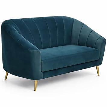 Dime Store Wooden Sofa Couch Upholstered 2 Seater Modern Curved Design Fabric Sofa with Metal Legs Stylish Living Room Couch for Home, Office, Lounge & Reception (Blue)
