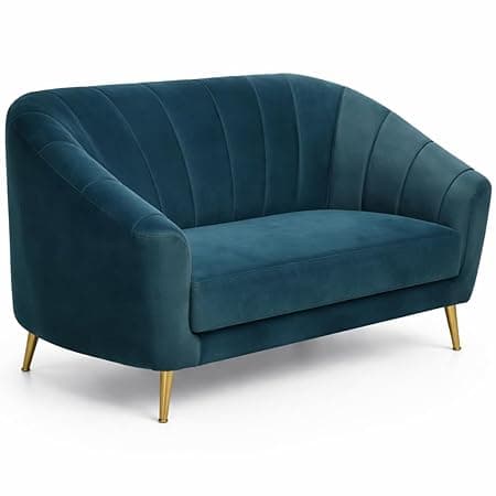 Dime Store Wooden Sofa Couch Upholstered 2 Seater Modern Curved Design Fabric Sofa with Metal Legs Stylish Living Room Couch for Home, Office, Lounge & Reception (Blue)