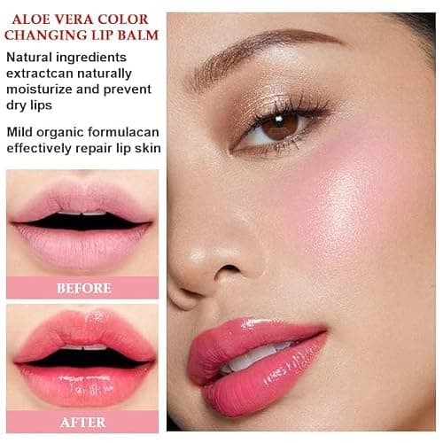3Pcs Aloe Vera Tinted Lip Balms PH Lip Color Changing Lipstick Balm Stain Gift Set Queen for Women Girls Korean Mood Long Lasting Color Change Light Pink Lipstick Lip Tint Plumper Gloss 3