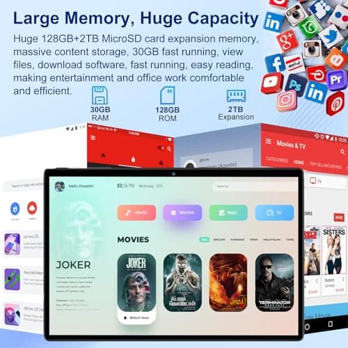 SUAAT Android 15 Tablet 30GB RAM 128GB ROM 1TB Expansion, 10.1 Inch Tablets with Keyboard Mouse, Octa-Core, 8000mAh, IPS HD Display, 5G WiFi BT 5.0 GPS, Widevine L1, Gemini AI, Camera 4