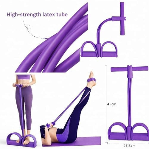 RK Prime™ Pull Reducer Resistance Band – 4-Tube Yoga Pedal Puller for Tummy, Waist & Full Body Workout | Natural Rubber | Arm & Leg Exercise | Home Gym | Men & Women | Made in India 5