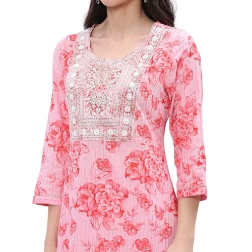 Rangriti Women Pink Cotton Straight Kurta Set_38 5