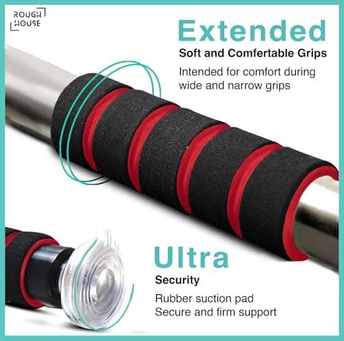 Roughhouse Pull Up Bar for Home Workout | No Screw Doorway Chin Up Bar | 100 KG Capacity | Adjustable 62–82 CM | Height Increase Bar for Men, Women & Kids | Anti-Skid Foam Grip 5